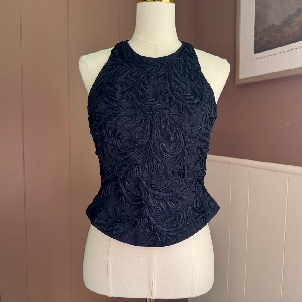Carmen Marc Valvo Embroidered High Neck Tank